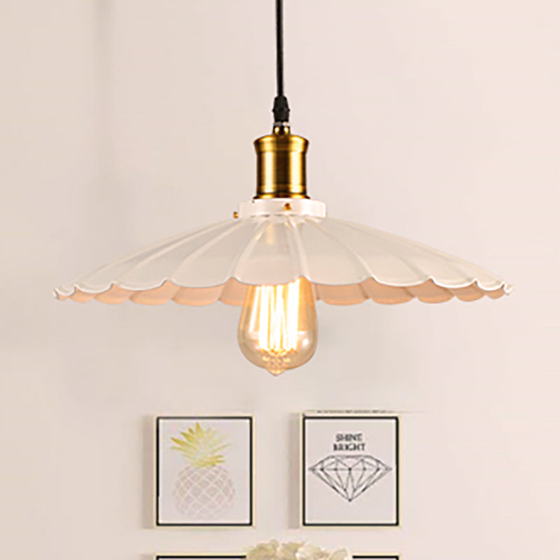 14"/16" Dia Industrieel Scalloped Hanglamp 1 Hoofd Metalen Plafondlamp in Zwart/Wit