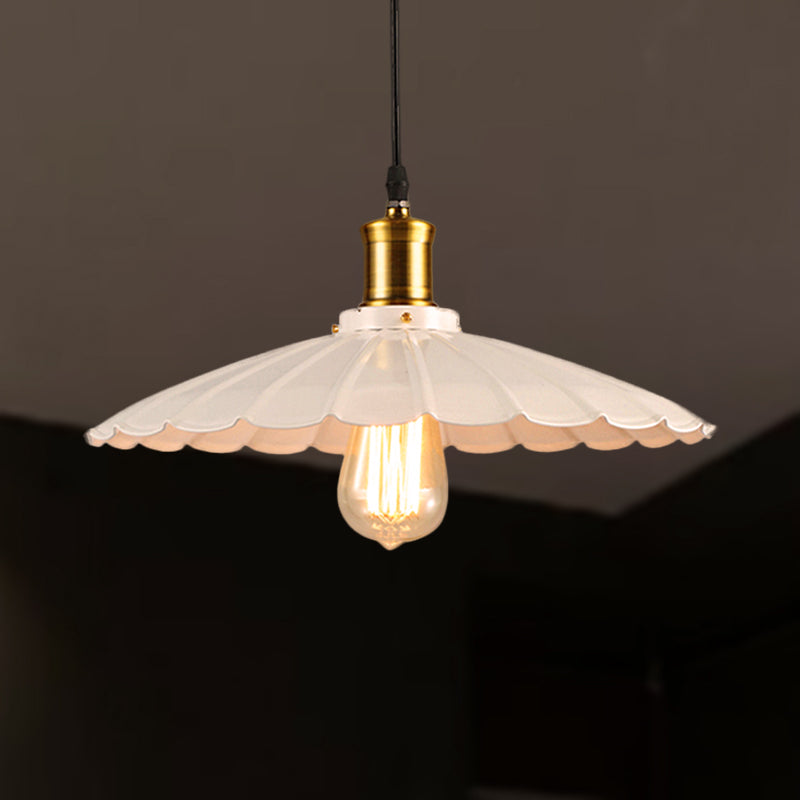 14"/16" Dia Industrieel Scalloped Hanglamp 1 Hoofd Metalen Plafondlamp in Zwart/Wit