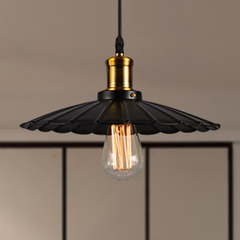 14"/16" Dia Industrieel Scalloped Hanglamp 1 Hoofd Metalen Plafondlamp in Zwart/Wit