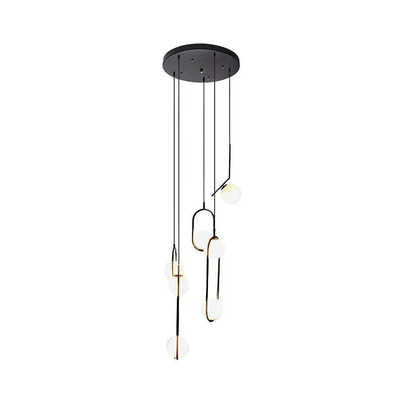 Zwarte Globe Multi Light Kroonluchter Eenvoudige Glazen Hanglamp voor Trappen