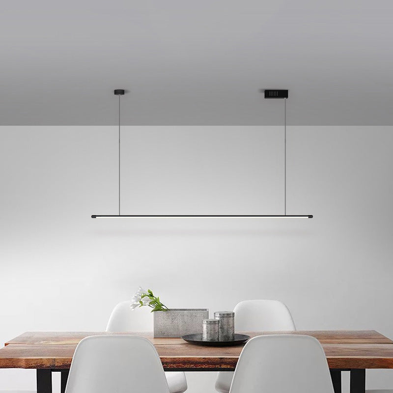 Minimalistische Dunne Stang LED Hanglamp Metalen Keuken Bar Eiland Plafondlamp in Zwart