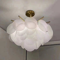 Gelaagde Schijf Suspension Verlichting Moderne Eetkamer Plafond Chandelier in Messing-Wit