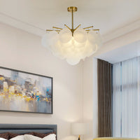 Gelaagde Schijf Suspension Verlichting Moderne Eetkamer Plafond Chandelier in Messing-Wit