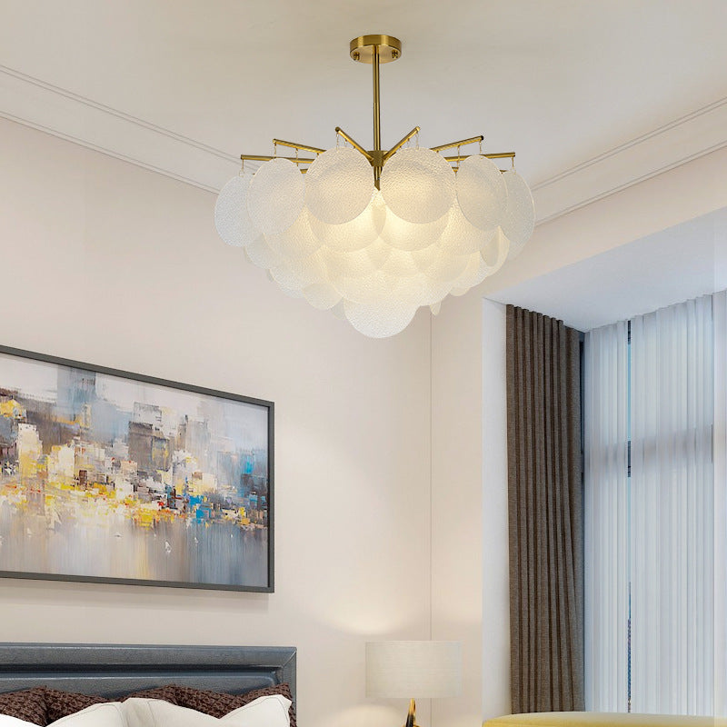 Gelaagde Schijf Suspension Verlichting Moderne Eetkamer Plafond Chandelier in Messing-Wit