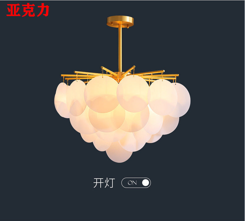 Gelaagde Schijf Suspension Verlichting Moderne Eetkamer Plafond Chandelier in Messing-Wit