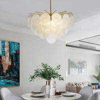 Gelaagde Schijf Suspension Verlichting Moderne Eetkamer Plafond Chandelier in Messing-Wit