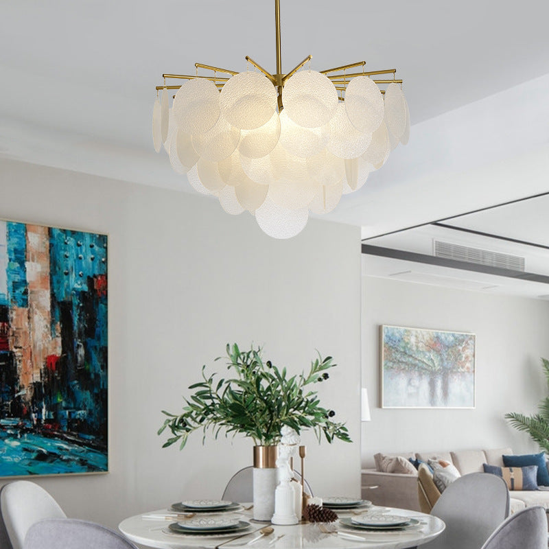 Gelaagde Schijf Suspension Verlichting Moderne Eetkamer Plafond Chandelier in Messing-Wit