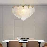 Gelaagde Schijf Suspension Verlichting Moderne Eetkamer Plafond Chandelier in Messing-Wit