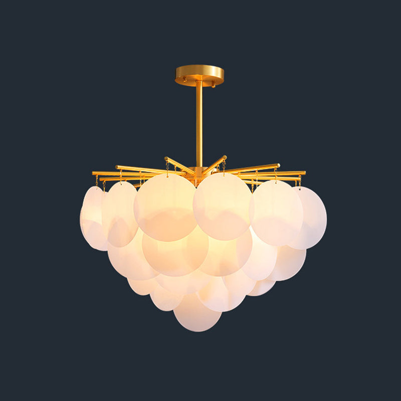 Gelaagde Schijf Suspension Verlichting Moderne Eetkamer Plafond Chandelier in Messing-Wit