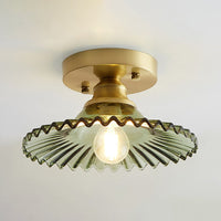 1 Licht Flared Semi Flush Licht Industrieel Helder/Groen Geribbeld Glas Plafondmontage voor Woonkamer