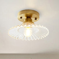 1 Licht Flared Semi Flush Licht Industrieel Helder/Groen Geribbeld Glas Plafondmontage voor Woonkamer