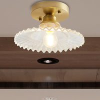 1 Licht Flared Semi Flush Licht Industrieel Helder/Groen Geribbeld Glas Plafondmontage voor Woonkamer