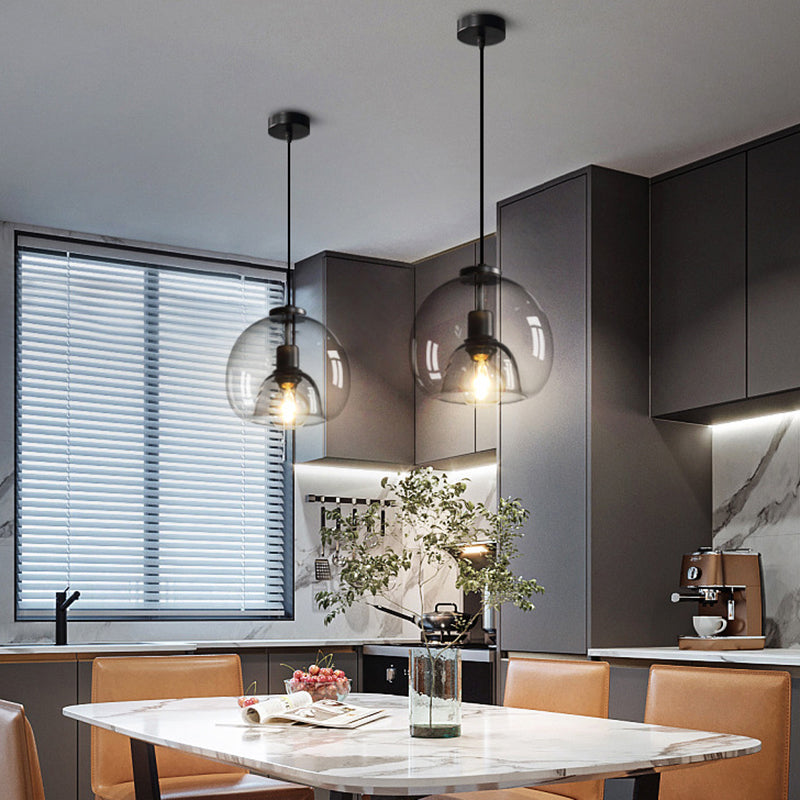 Zwarte Mini Glas Globe Hanglamp Verstelbare LED Keuken Hanglamp