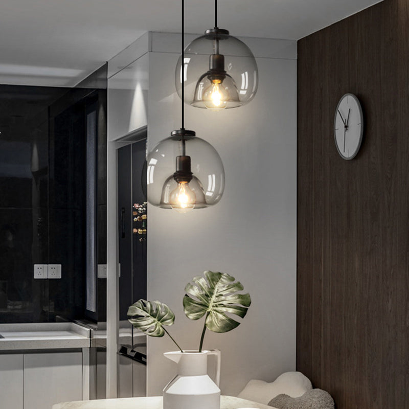 Zwarte Mini Glas Globe Hanglamp Verstelbare LED Keuken Hanglamp