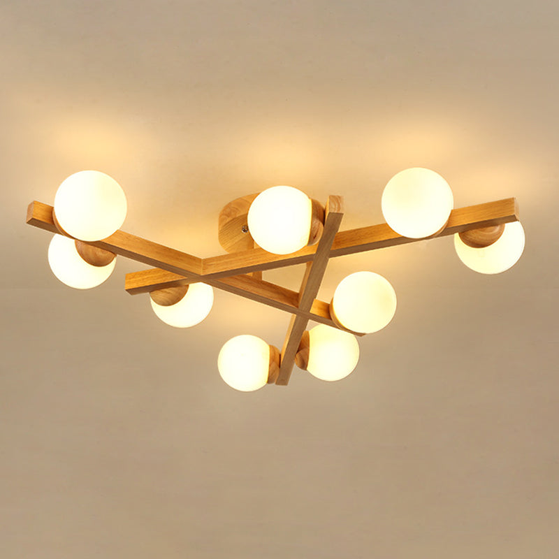 Houten Kruislijnen Flush Mount Licht Meerdere Lampen Moderne Houten Plafondlamp voor Slaapkamer