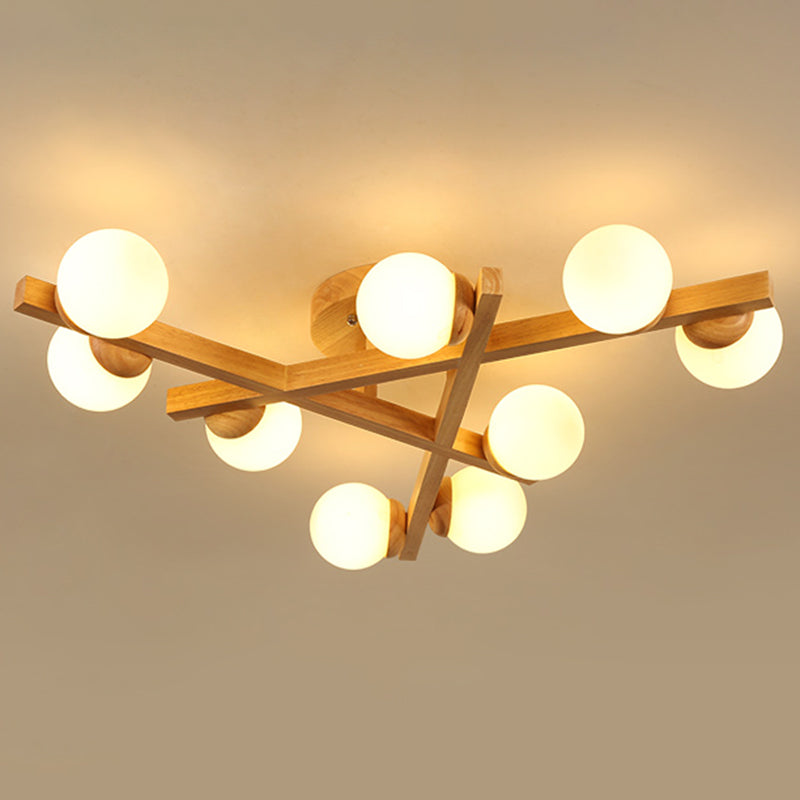 Houten Kruislijnen Flush Mount Licht Meerdere Lampen Moderne Houten Plafondlamp voor Slaapkamer