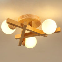 Houten Kruislijnen Flush Mount Licht Meerdere Lampen Moderne Houten Plafondlamp voor Slaapkamer