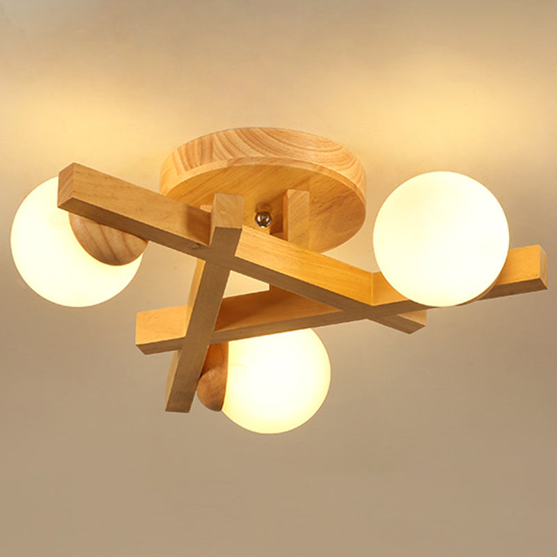 Houten Kruislijnen Flush Mount Licht Meerdere Lampen Moderne Houten Plafondlamp voor Slaapkamer
