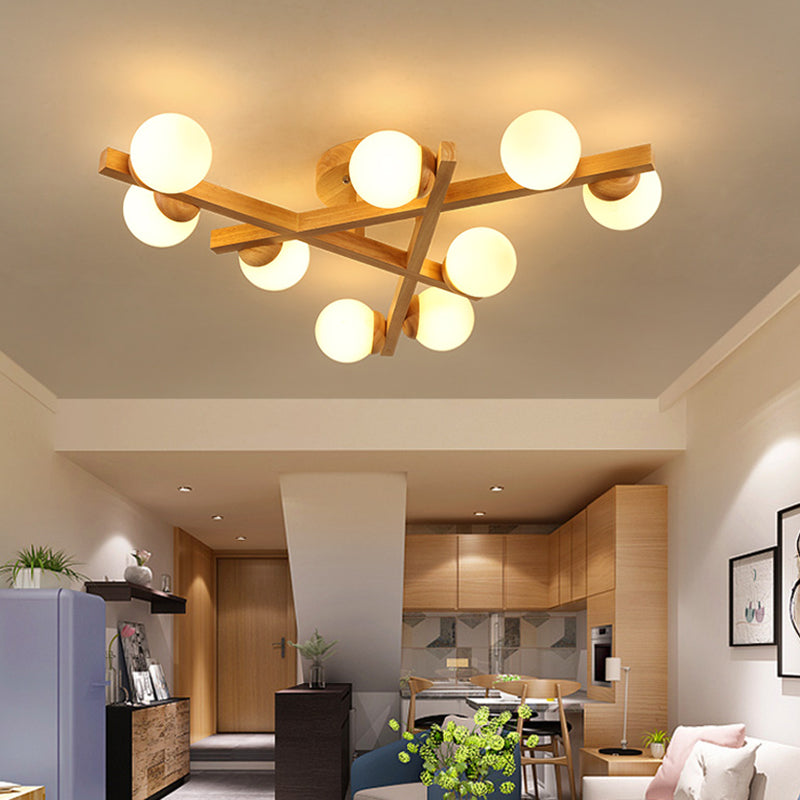 Houten Kruislijnen Flush Mount Licht Meerdere Lampen Moderne Houten Plafondlamp voor Slaapkamer