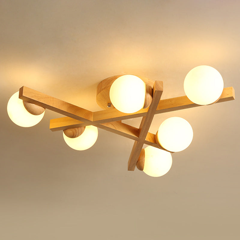 Houten Kruislijnen Flush Mount Licht Meerdere Lampen Moderne Houten Plafondlamp voor Slaapkamer