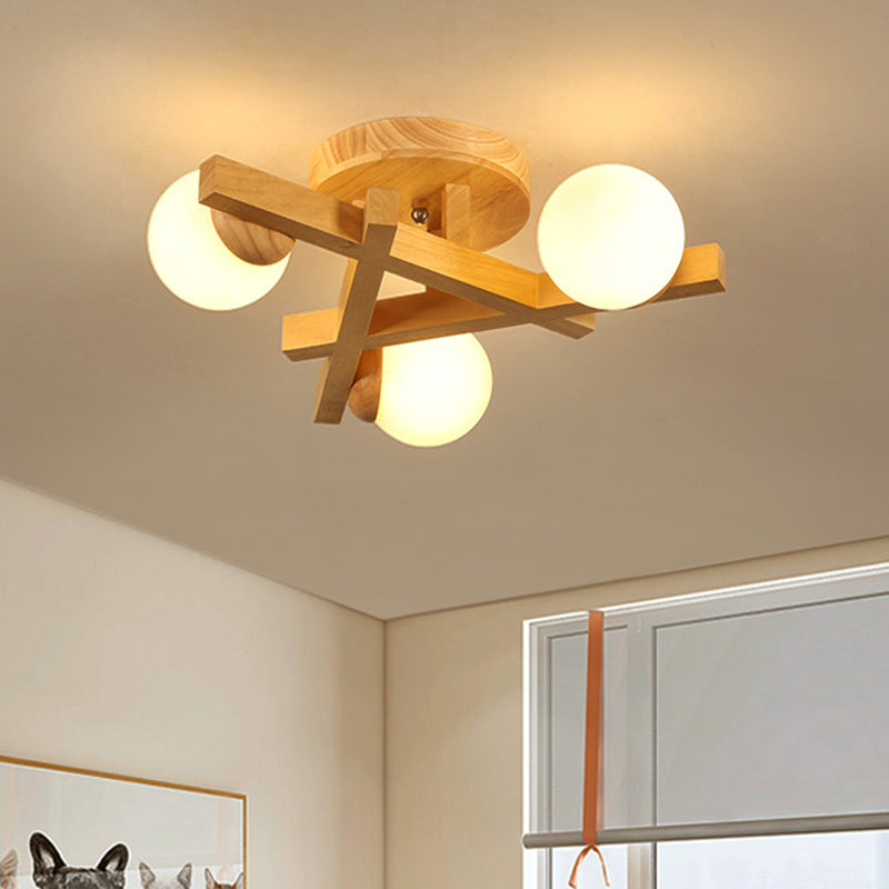 Houten Kruislijnen Flush Mount Licht Meerdere Lampen Moderne Houten Plafondlamp voor Slaapkamer