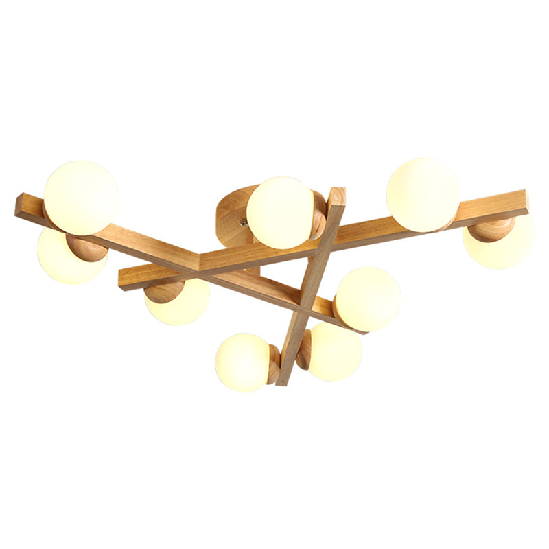 Houten Kruislijnen Flush Mount Licht Meerdere Lampen Moderne Houten Plafondlamp voor Slaapkamer