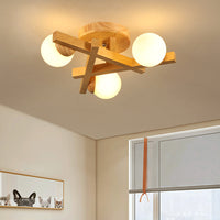 Houten Kruislijnen Flush Mount Licht Meerdere Lampen Moderne Houten Plafondlamp voor Slaapkamer