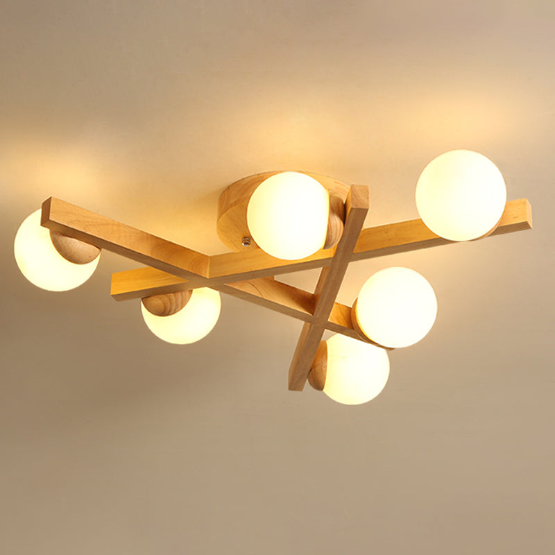 Houten Kruislijnen Flush Mount Licht Meerdere Lampen Moderne Houten Plafondlamp voor Slaapkamer