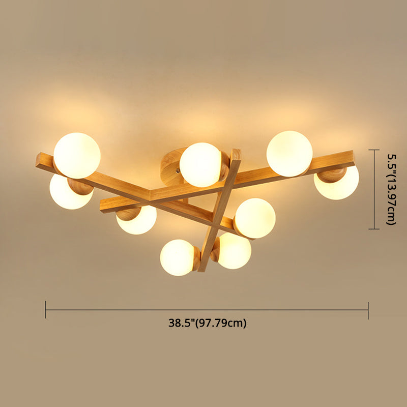 Houten Kruislijnen Flush Mount Licht Meerdere Lampen Moderne Houten Plafondlamp voor Slaapkamer