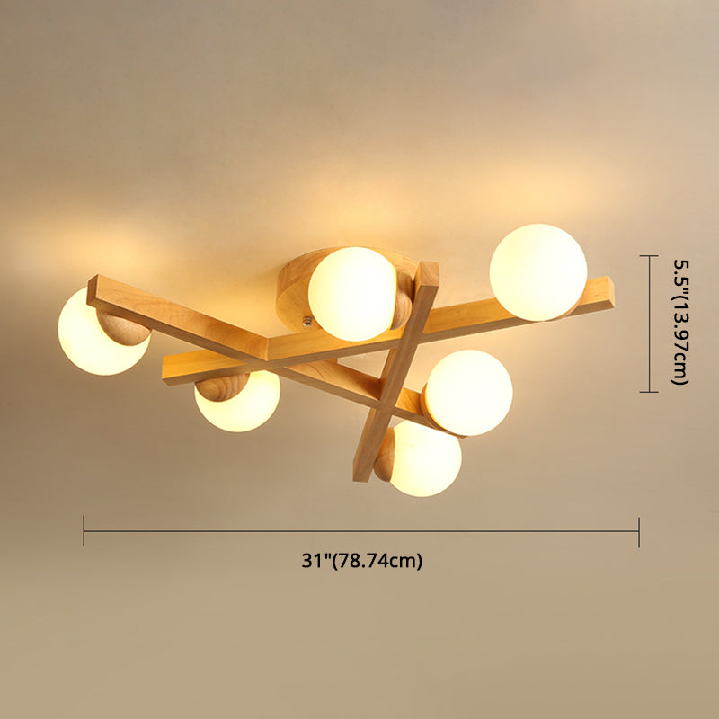 Houten Kruislijnen Flush Mount Licht Meerdere Lampen Moderne Houten Plafondlamp voor Slaapkamer