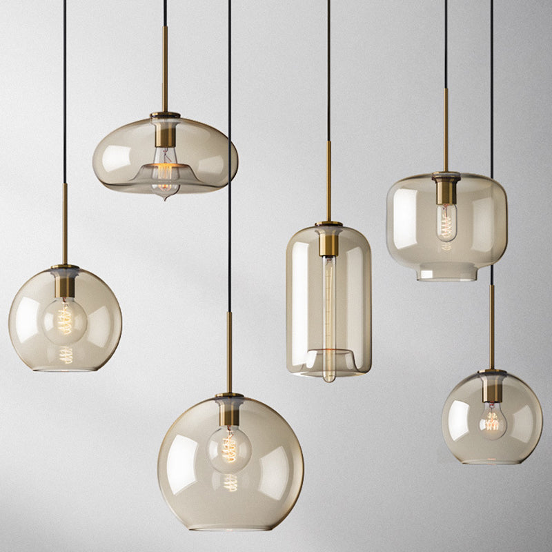 Cognac Glas Hanglamp Modern Minimalistisch 1-Lichts Hangverlichting Voor Eettafel