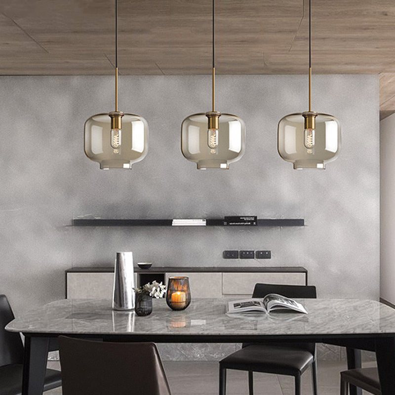 Cognac Glas Hanglamp Modern Minimalistisch 1-Lichts Hangverlichting Voor Eettafel