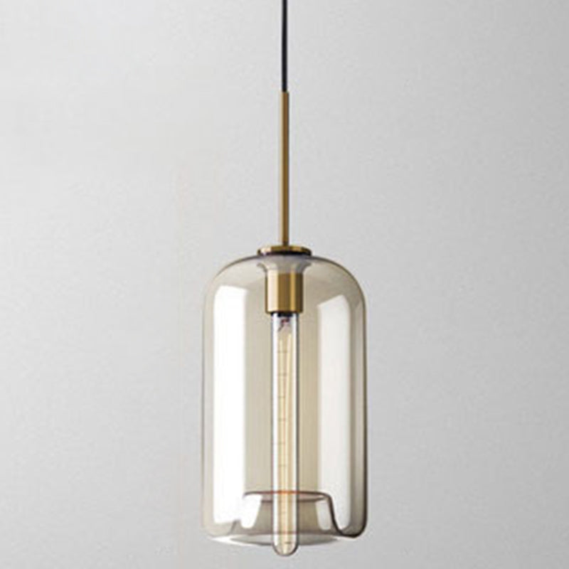 Cognac Glas Hanglamp Modern Minimalistisch 1-Lichts Hangverlichting Voor Eettafel