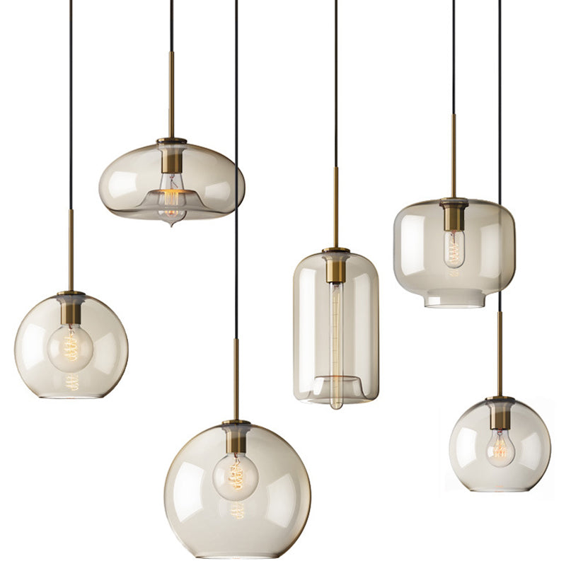 Cognac Glas Hanglamp Modern Minimalistisch 1-Lichts Hangverlichting Voor Eettafel