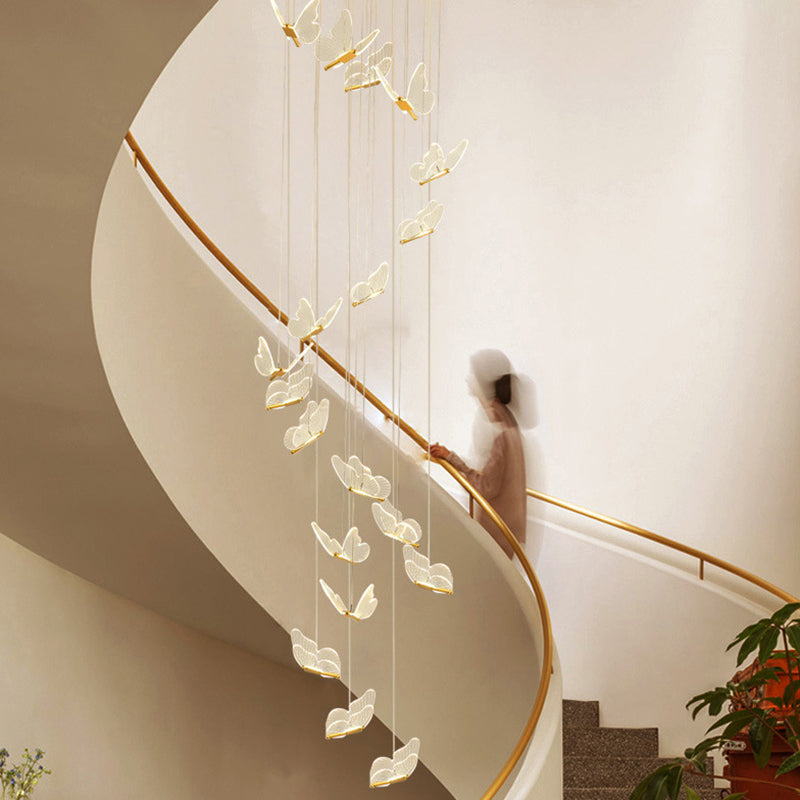 Vlinder Spiraaltrap Plafondverlichting Acryl Moderne LED Multi-Licht Hanglamp in Goud