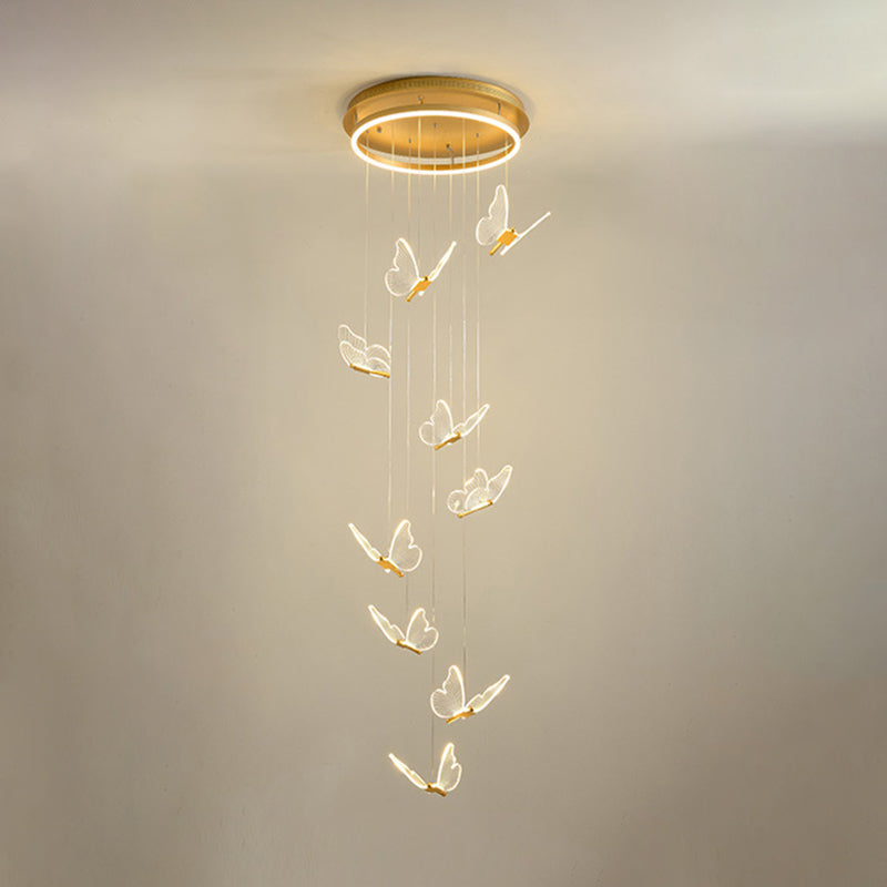 Vlinder Spiraaltrap Plafondverlichting Acryl Moderne LED Multi-Licht Hanglamp in Goud