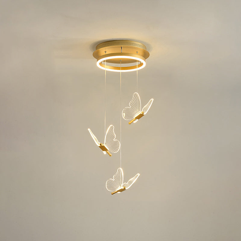 Vlinder Spiraaltrap Plafondverlichting Acryl Moderne LED Multi-Licht Hanglamp in Goud