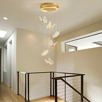 Vlinder Spiraaltrap Plafondverlichting Acryl Moderne LED Multi-Licht Hanglamp in Goud