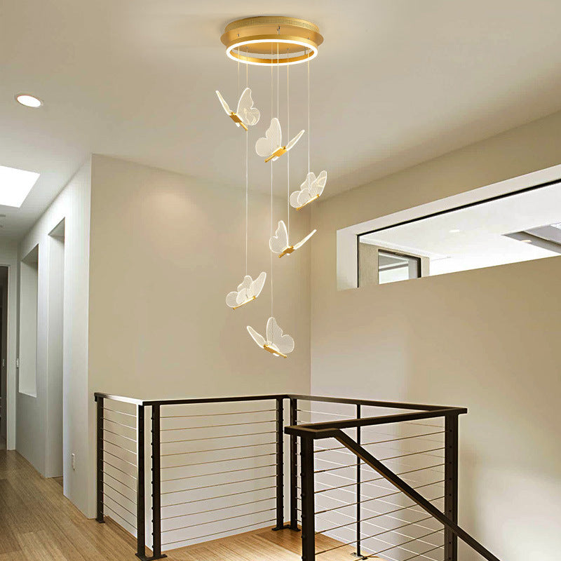 Vlinder Spiraaltrap Plafondverlichting Acryl Moderne LED Multi-Licht Hanglamp in Goud