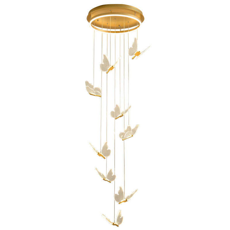 Vlinder Spiraaltrap Plafondverlichting Acryl Moderne LED Multi-Licht Hanglamp in Goud