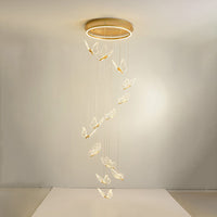 Vlinder Spiraaltrap Plafondverlichting Acryl Moderne LED Multi-Licht Hanglamp in Goud