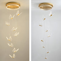Vlinder Spiraaltrap Plafondverlichting Acryl Moderne LED Multi-Licht Hanglamp in Goud