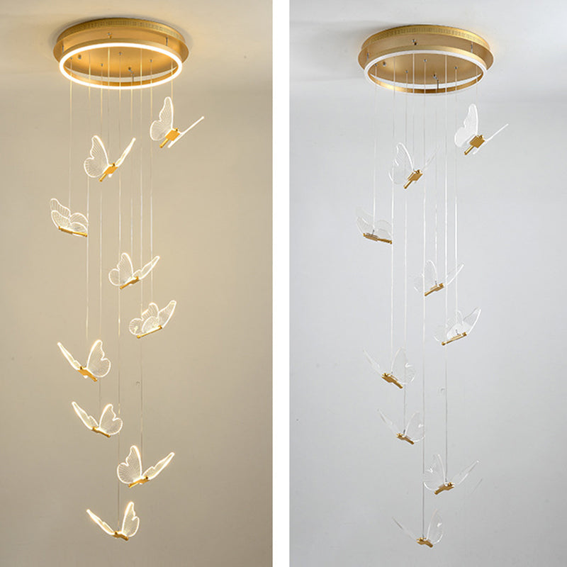 Vlinder Spiraaltrap Plafondverlichting Acryl Moderne LED Multi-Licht Hanglamp in Goud
