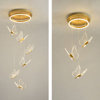 Vlinder Spiraaltrap Plafondverlichting Acryl Moderne LED Multi-Licht Hanglamp in Goud
