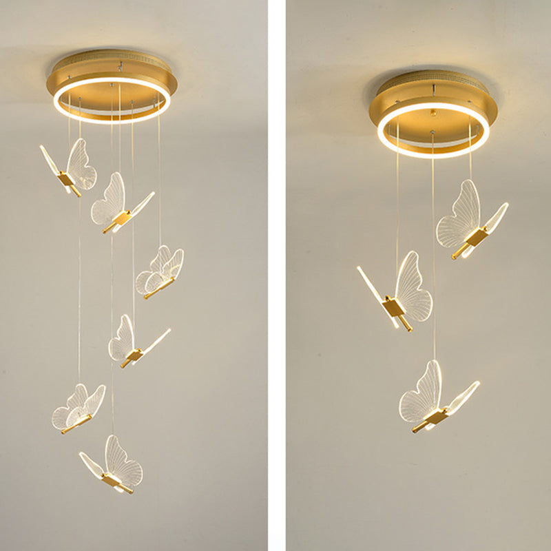 Vlinder Spiraaltrap Plafondverlichting Acryl Moderne LED Multi-Licht Hanglamp in Goud