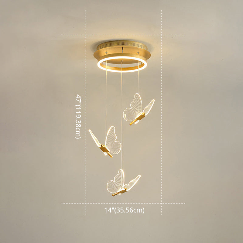 Vlinder Spiraaltrap Plafondverlichting Acryl Moderne LED Multi-Licht Hanglamp in Goud