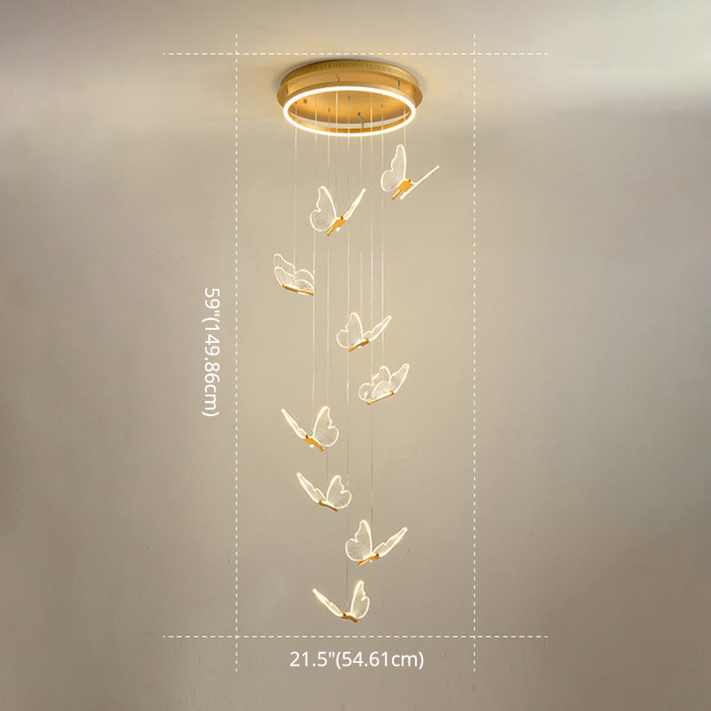 Vlinder Spiraaltrap Plafondverlichting Acryl Moderne LED Multi-Licht Hanglamp in Goud
