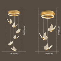 Vlinder Spiraaltrap Plafondverlichting Acryl Moderne LED Multi-Licht Hanglamp in Goud