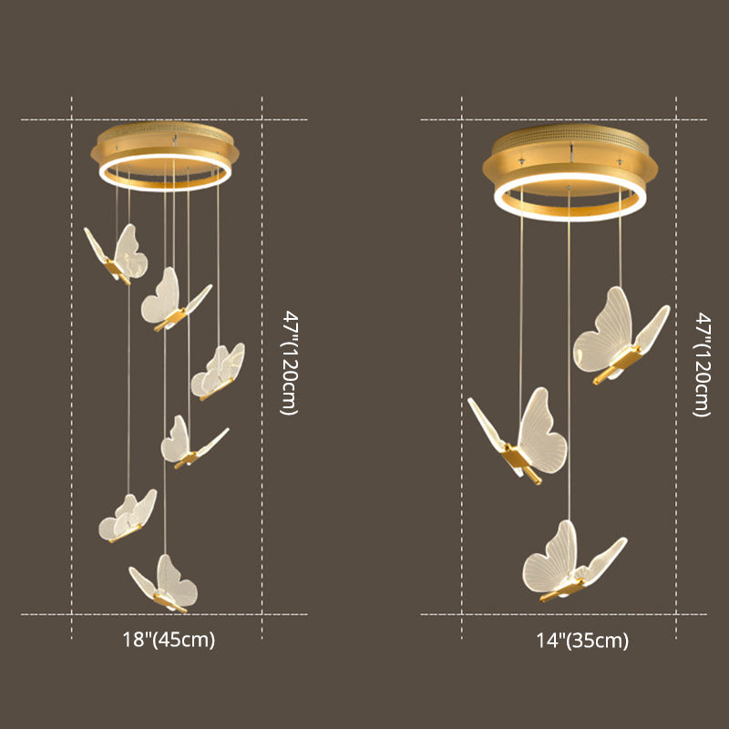 Vlinder Spiraaltrap Plafondverlichting Acryl Moderne LED Multi-Licht Hanglamp in Goud
