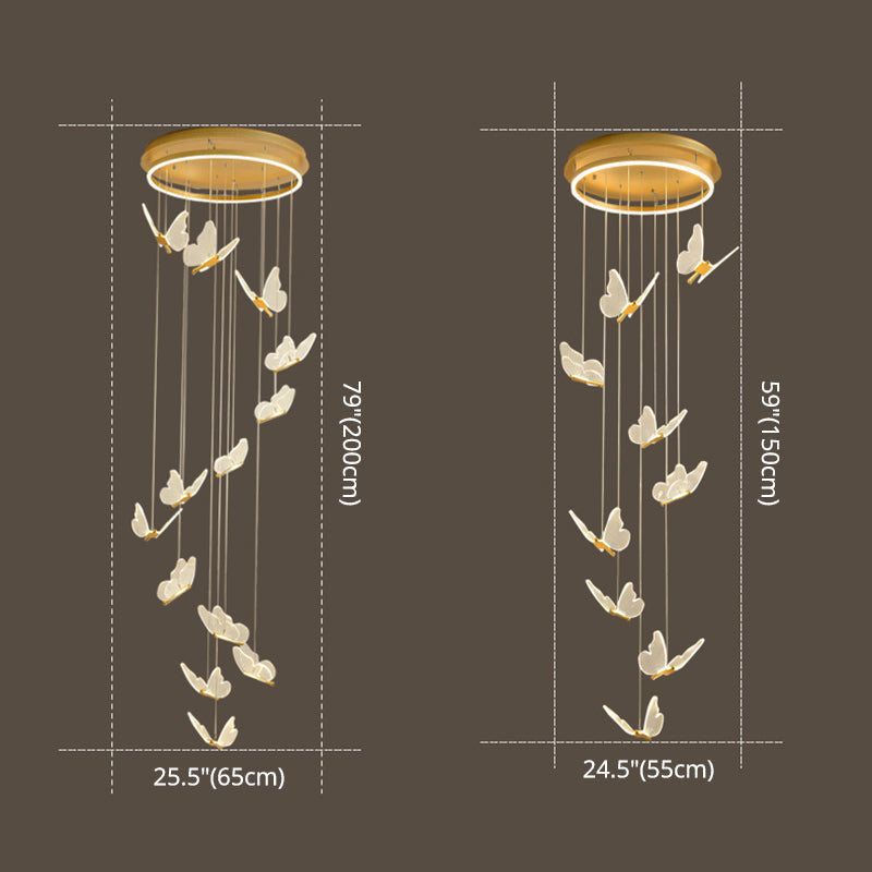 Vlinder Spiraaltrap Plafondverlichting Acryl Moderne LED Multi-Licht Hanglamp in Goud